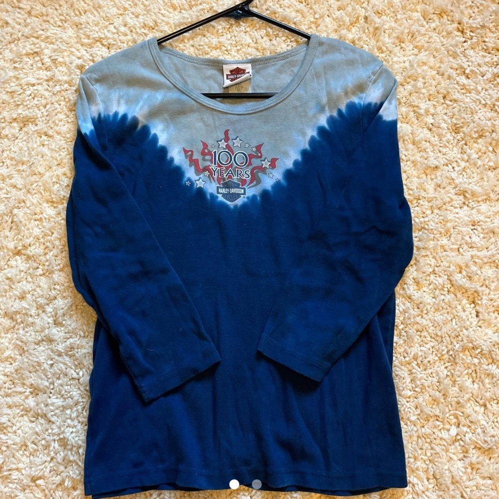 Harley Davidson blue ombré tie dye long sleeve